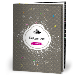 Front cover of a ketamine awareness booklet featuring a pile of ketamine powder on a grey background