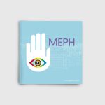 Cover of an Mephedron drug information pamphlet showing the palm of a hand and an eye and the word mephedrone on a pale blue background