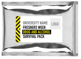 Silver metallic envelope containing 4 drug and alcohol resources, with a label describing a drug and alcohol pack