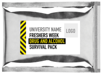 Silver metallic envelope containing 4 drug and alcohol resources, with a label describing a drug and alcohol pack