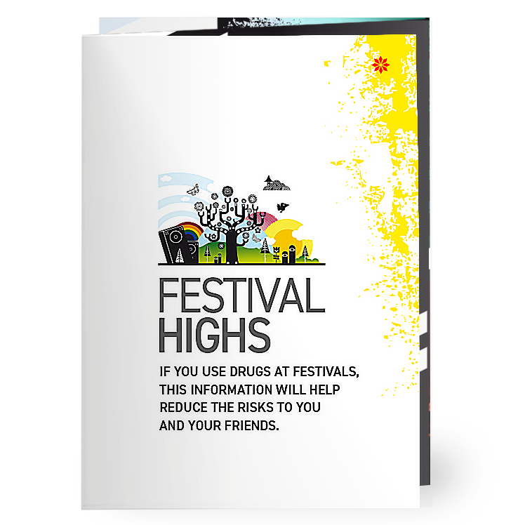 Festivals highs drug leaflet showing drug and alcohol information