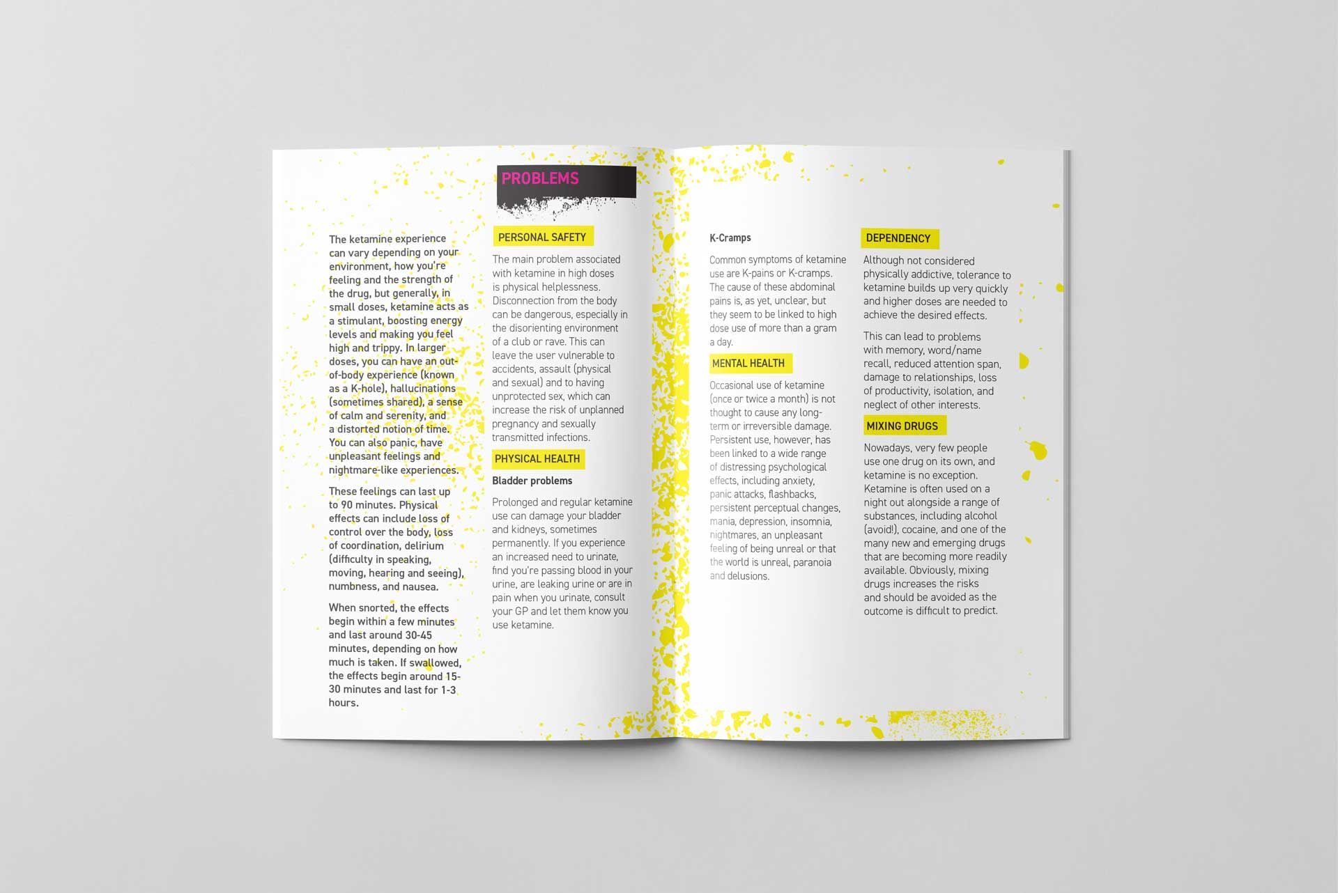 Ketamine harm reduction booklet inside spread - ketamine problems