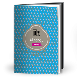 Cover of an alcohol harm reduction booklet, featuring an illustration of a wine and beer glass in a grey circle on a blue background