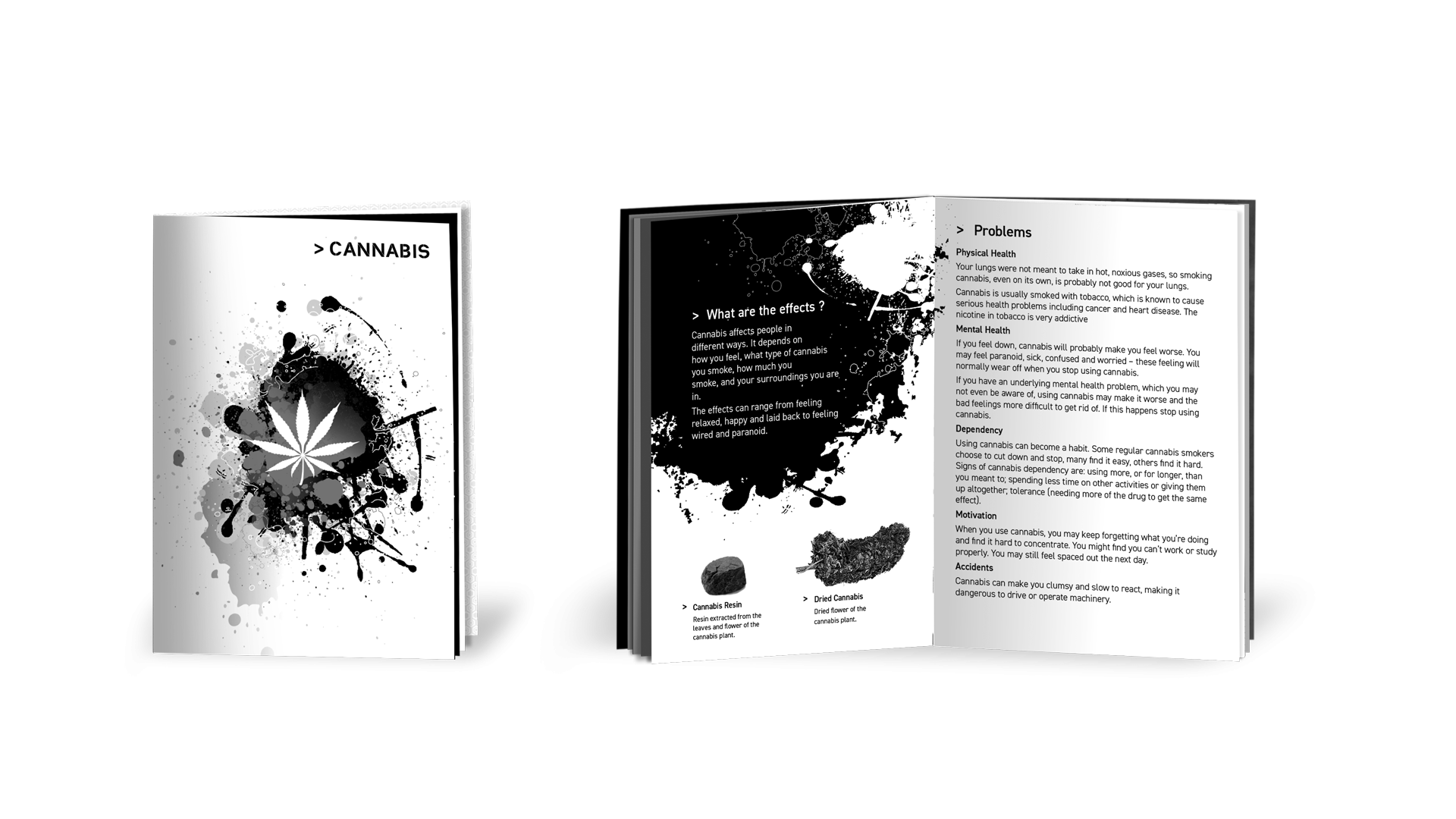 Cannabis advice booklet cover and inside pages