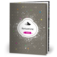 Front cover of a ketamine awareness booklet featuring a pile of ketamine powder on a grey background