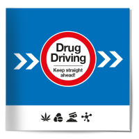 Drug Driving sign on top of a row of drug icons on the from of a drug driving information booklet