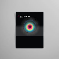 Front cover of a ketamine information leaflet showing a multi-coloured swirl design and the word 'ketamine FAQs' on a black background.