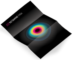 Front cover of a ketamine information leaflet showing a multi-coloured swirl design and the word 'ketamine FAQs' on a black background.