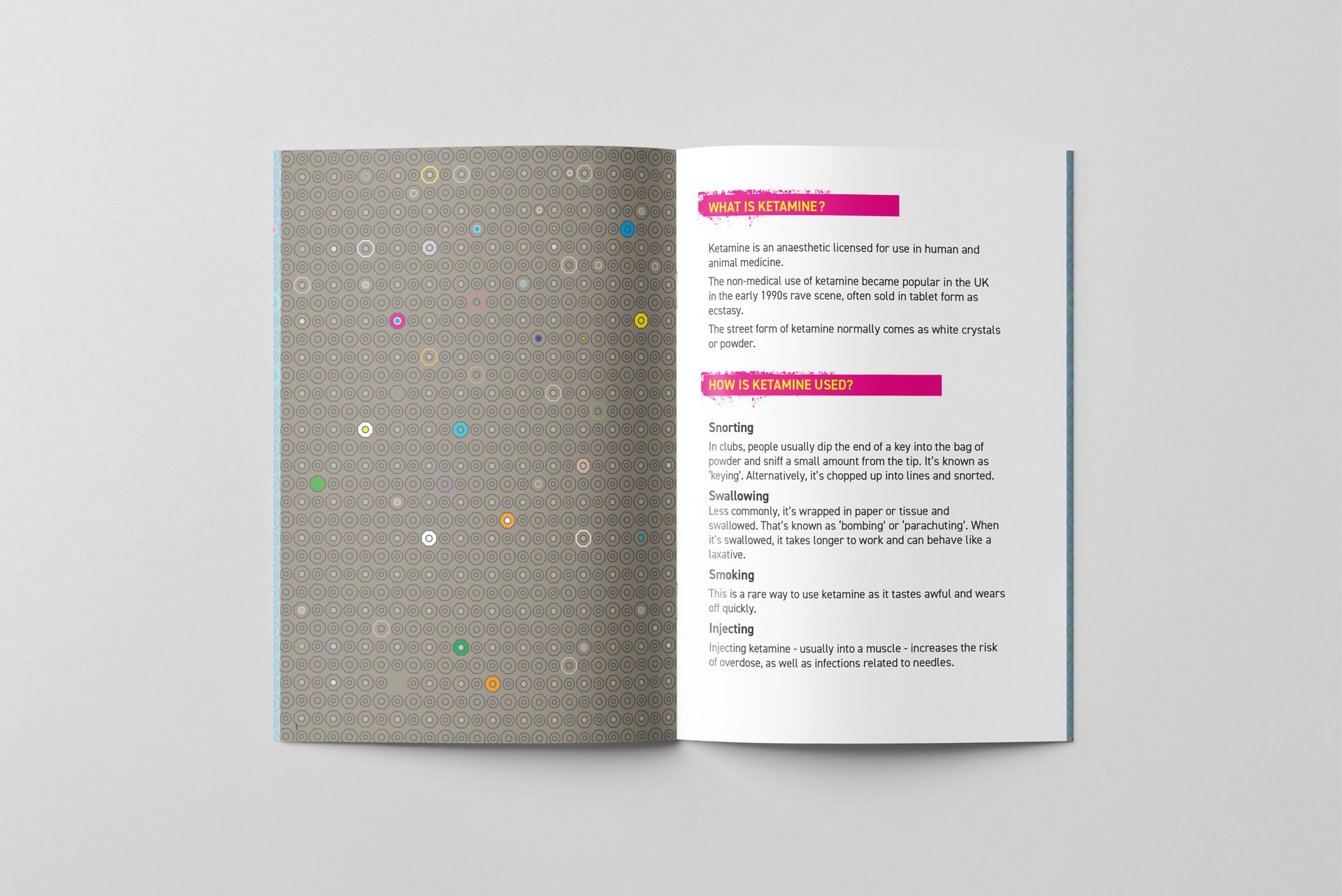 Ketamine harm reduction booklet - inside spread - what is ketamine?