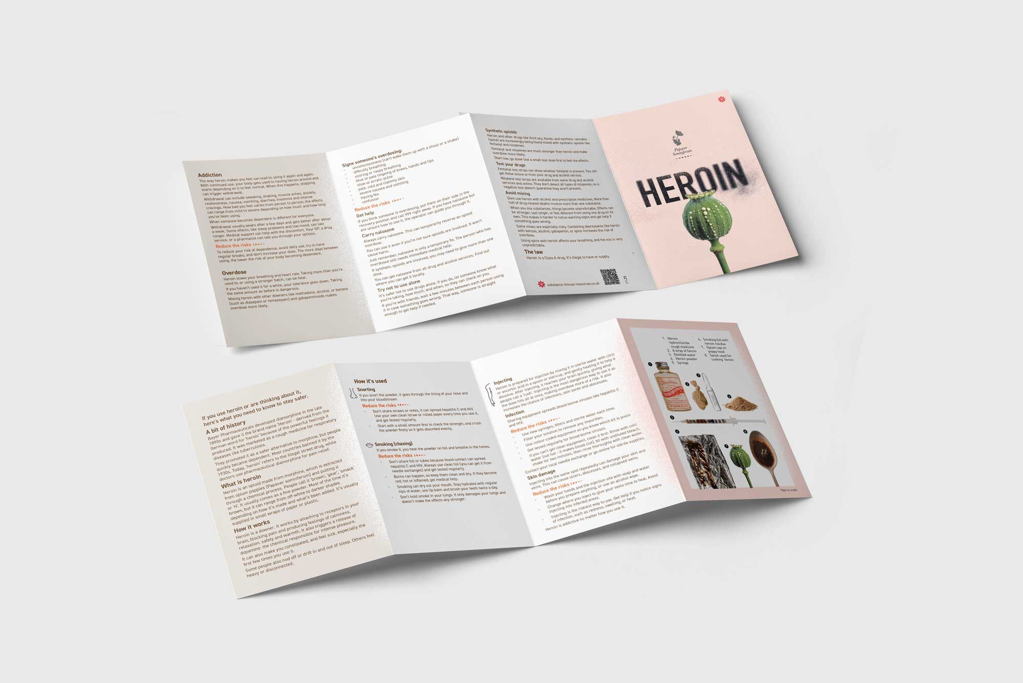 Heroin information leaflet interior pages - harm-reduction guidance for drug users and healthcare professionals